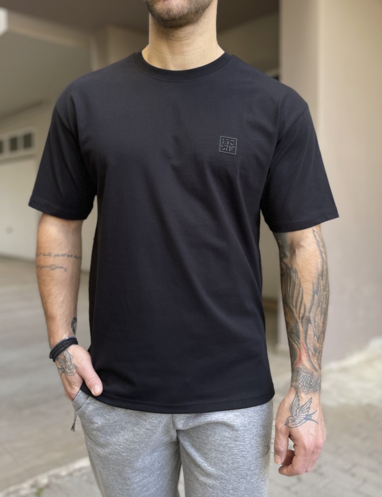 Little Cup Ανδρικό βαμβακερό μαύρο Oversized T-shirt με τύπωμα 17458